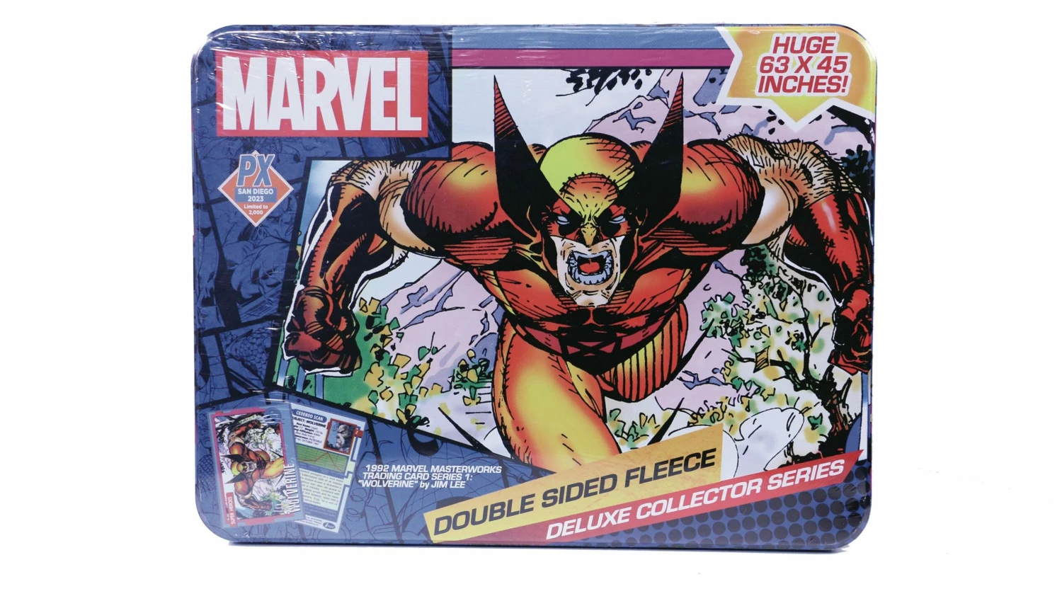 SDCC 2023 MARVEL WOLVERINE CARD PX DLX FLEECE BLANKET TIN 3 SDCC 2023 MARVEL WOLVERINE CARD PX DLX FLEECE BLANKET TIN